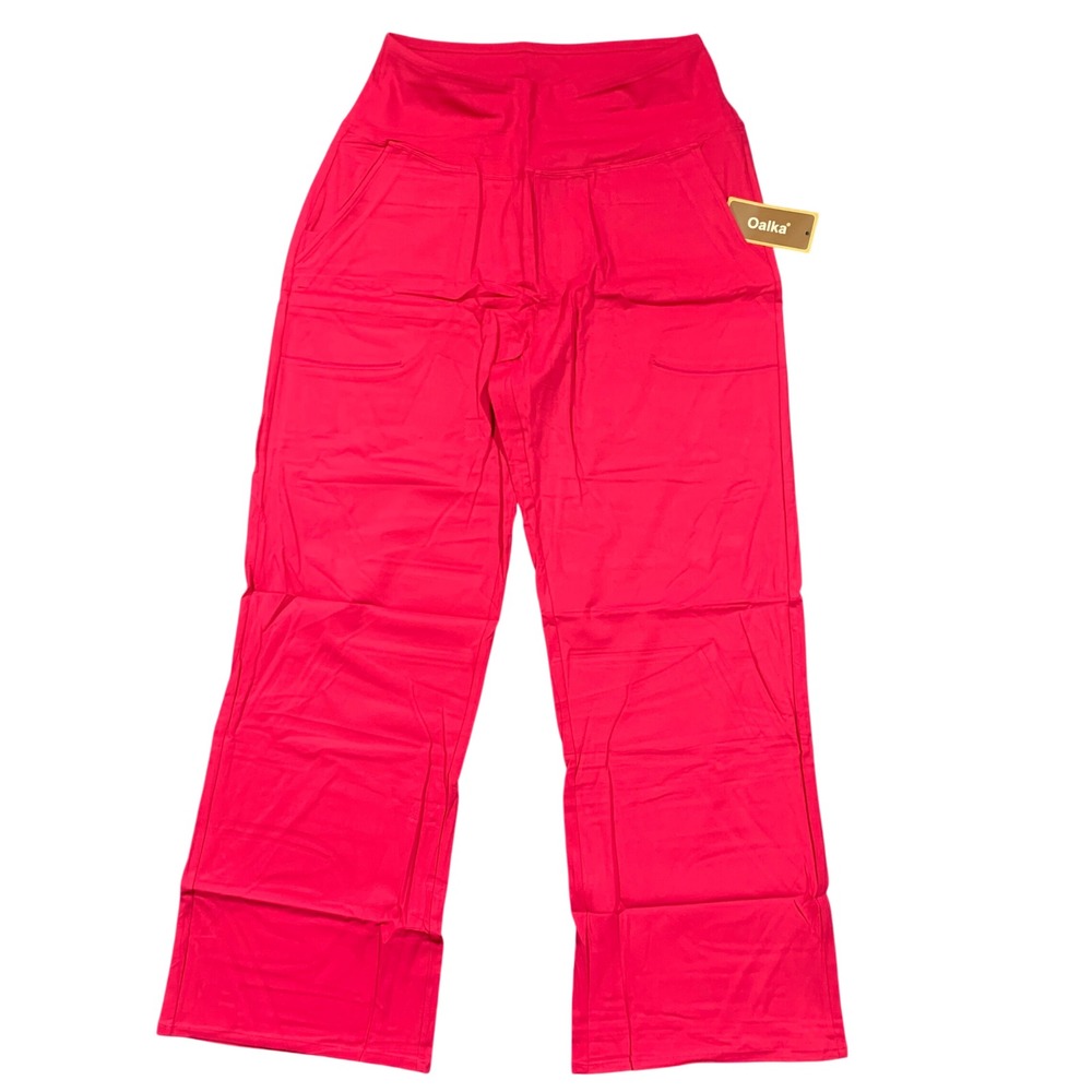 Oalka Women's Wide Leg Magenta Red Workout‎ Yoga Pants Size L